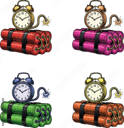 Time bomb with alarm clock, vector illustration, dynamite