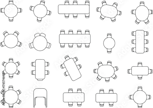 Table, chair, arrangement, top view, seating layout, furniture setup, dining design, event planning, interior decor, meeting space, hospitality concept, table 
