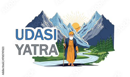 Guru Nanak Dev Udasi Yatra Vector Art Mountain Journey