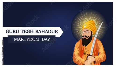 Guru Tegh Bahadur Martyrdom Day Sikh Guru Sword Portrait Vector