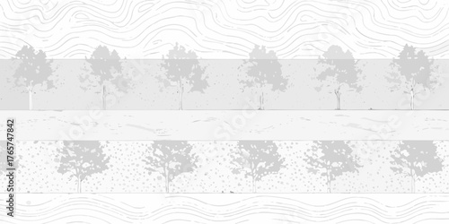 Monochromatic stylized trees and wood grain pattern seamless background