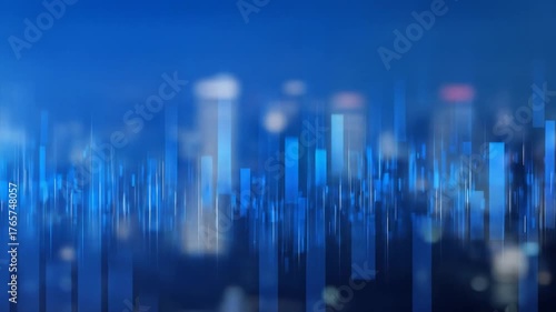Abstract digital cityscape with graphical bars and blue illumination