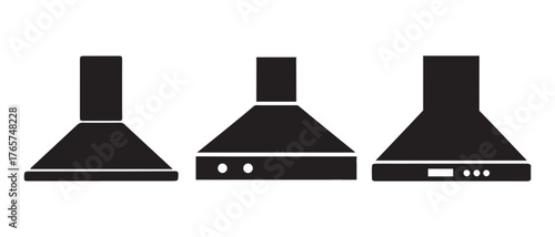 Kitchen Range Hood Icons. Black Silhouette Appliance Set.