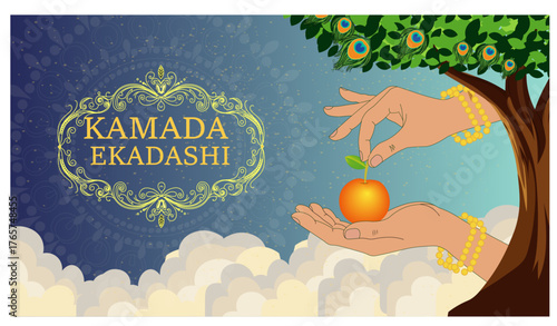 Kamada Ekadashi Wish Fulfilling Tree Divine Offering Fruit Vector