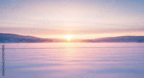 Wallpaper Mural Serene Winter Landscape Snow Covered Field Sunset Pink Sky Natural Lighting Torontodigital.ca