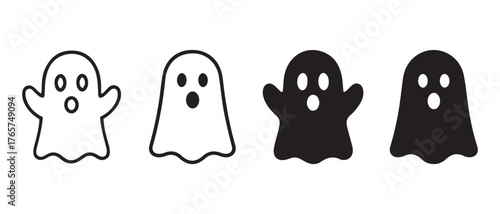 Cartoon Ghost Icons Set. Halloween Spooky Character Illustrations.