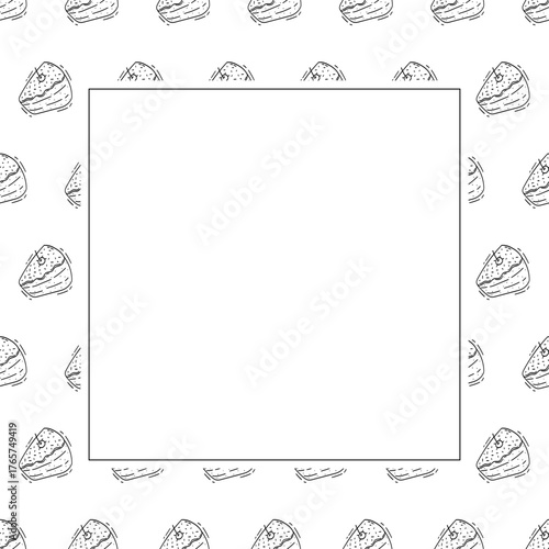Hand Drawn Bread square frame. Doodle Bakery frame background
