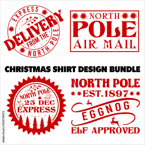 Christmas Shirt Design Bundle vector merry Christmas, December, Red, Custom, holiday, holiday, stamp, delivery, mail, north