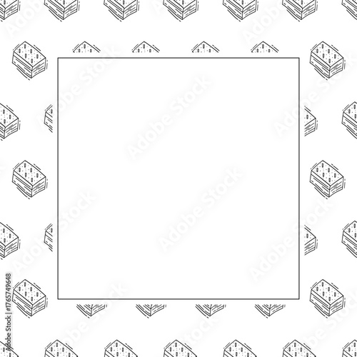 Hand Drawn Bread square frame. Doodle Bakery frame background