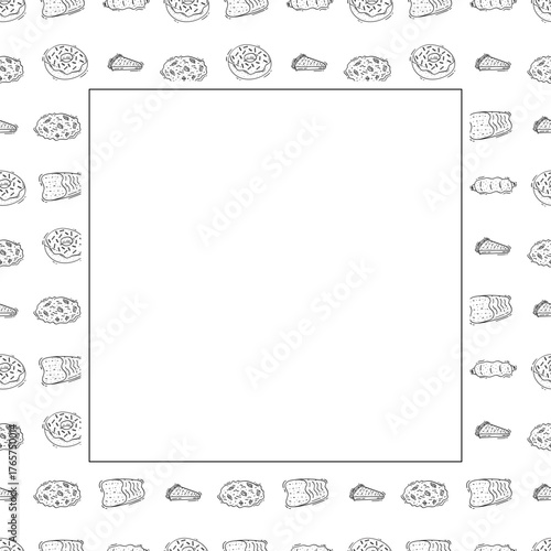 Hand Drawn Bread square frame. Doodle Bakery frame background