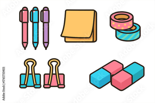 Vibrant collection of essential office and school stationery supplies and desk accessories