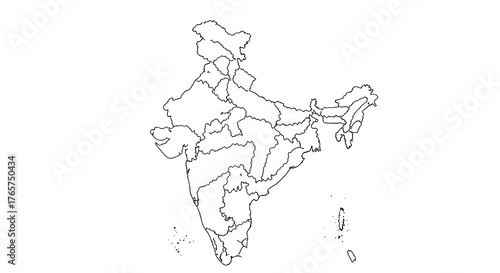 Outline Map of India Showing State Boundaries and Geographic Features