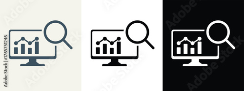 Business data analytics icon set thin line style vector illustration for analysis research market report management and evaluation.