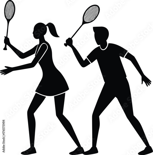 Badminton Players Silhouette in Action sport