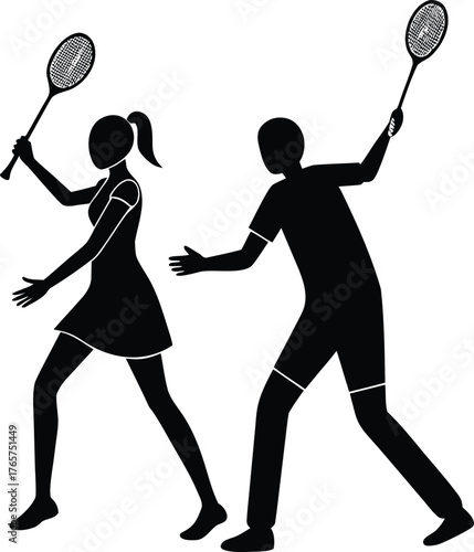 Badminton Players Silhouette in Action sport