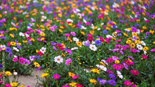 Rain Falling on Vibrant Colorful Flowers in Garden​