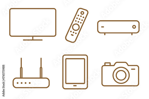 Modern electronic devices and home entertainment technology outline symbols collection