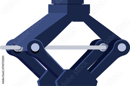 Metallic scissor jack lifting equipment supporting heavy load, isolated on white background