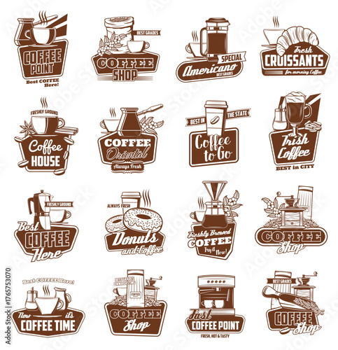 Vintage Coffee Shop Badges Beans, Brews, and Bakeries