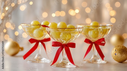 Wallpaper Mural Twelve grapes in the glasses. Christmas tree background. Traditional Spanish twelve grape berries to eat for good luck at midnight. New Year's Eve Torontodigital.ca