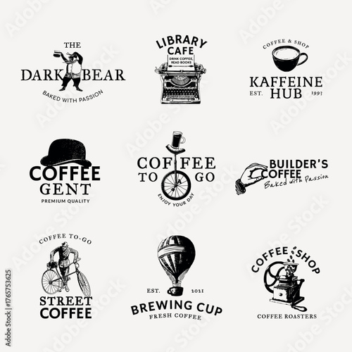 Set of retro handcrafted coffee shop logo emblems