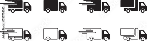 Truck icon set. Express delivery trucks icons. Vector transport logo collection