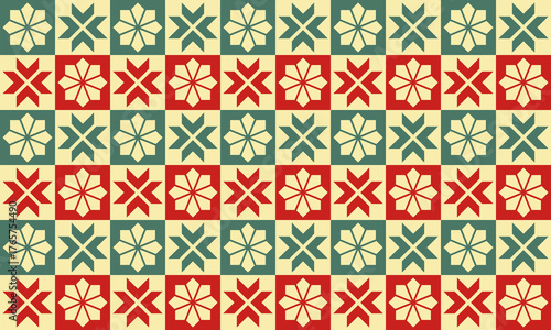 Vintage folk art inspired seamless background with repeating ornamental flower pattern