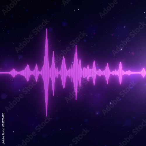 Vibrant sound wave graphic in pink color against dark cosmic background, representing audio visualization and digital sound technology