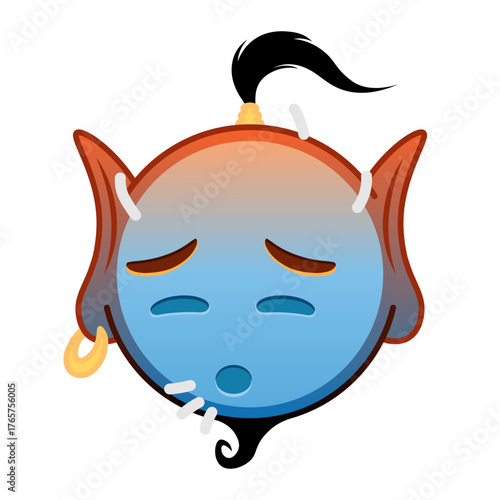 Blue red genie cartoon emoji with sweaty face
