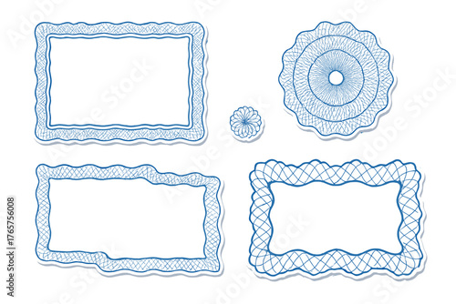 Blue security frames and circular guilloche elements for official certificates and diplomas