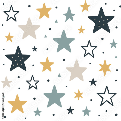 Abstract celestial background with scattered stars in muted blue, yellow, and beige tones