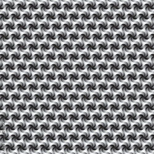 geometric seamless curly pattern, black and white vector illustration