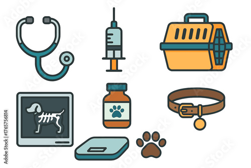 Veterinary equipment and pet supplies set including stethoscope syringe and X-ray