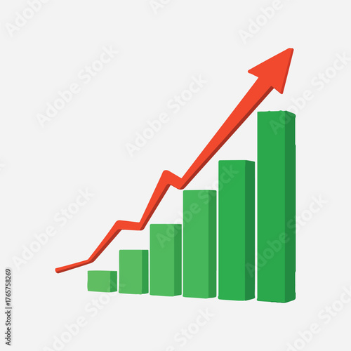Free Download Business Growth and Success Graph Showing Rising Trend with Green Bars and Red Upward Arrow - GFXLoad