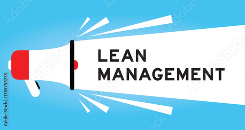Color megaphone icon with word lean management in white banner on blue background