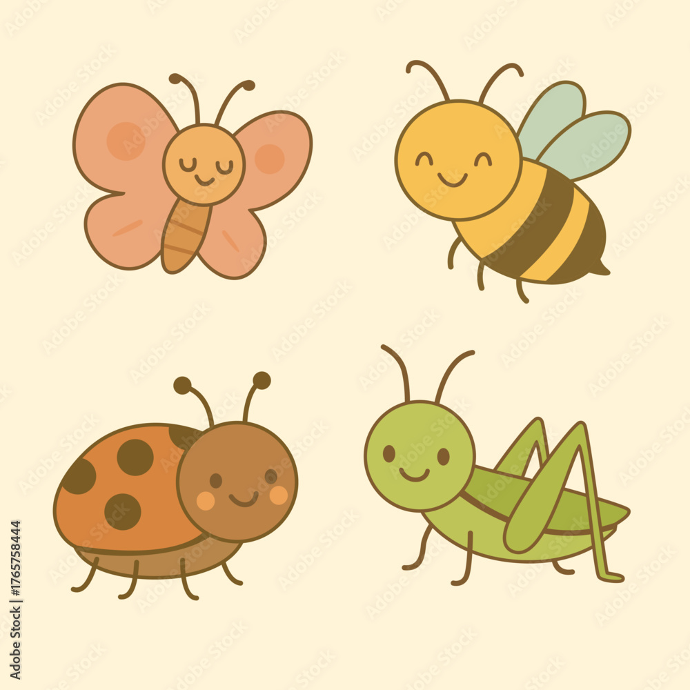 Fototapeta premium Cute Insect Cartoon Set Vector Illustration