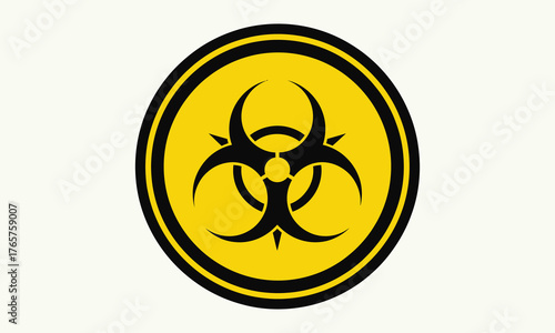 Biohazard Symbol Illustration – Black Hazard Icon on Yellow Background with Circular Design for Medical Safety, Laboratory Signage, or Educational Assets
