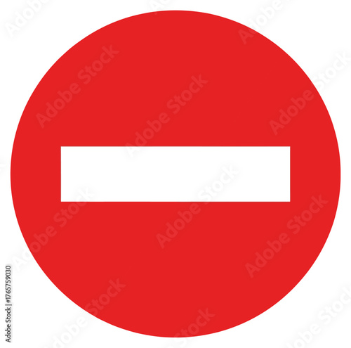 “No Entry” Road Sign Illustration – Red Circular Symbol with White Horizontal Bar for Traffic Regulation, One-Way Street Control, or Urban Safety Assets