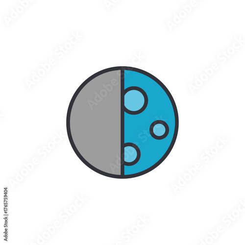 A half-moon weather icon split into two tones, illustrating moon phases, partial visibility, and nighttime climate information with a clean, simple design.