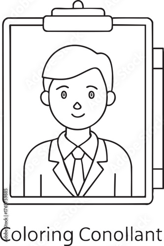 Smiling businessman line art illustration for educational finance and career themed coloring page