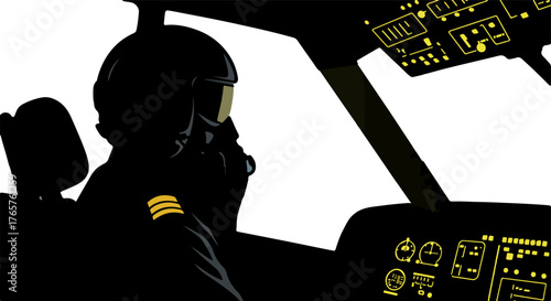 WebPilot in cockpit at night preparing for takeoff in a dark and mysterious setting