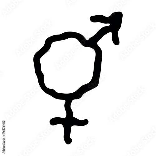 Hand drawn bigender female and male gender identity sign Symbol used to represent sex and gender