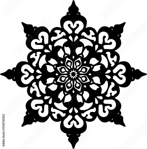 Ornamental Floral Design – Decorative Flower Pattern in Black and White