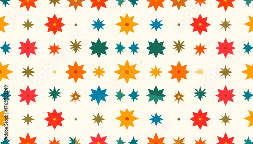 Colorful Retro Starburst Seamless Pattern, Abstract Mid-Century Modern Background