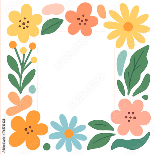 Colorful abstract floral frame border with copy space for spring and summer design
