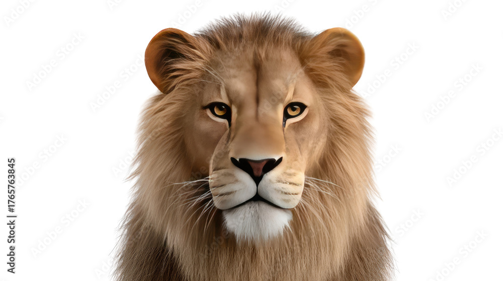 Obraz premium Majestic Lion Portrait: A captivating headshot of a regal lion, showcasing its impressive mane and piercing gaze, symbolizing power and dominance. 