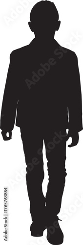 vector, silhouette of a back view of a boy walking  dressed with jacket