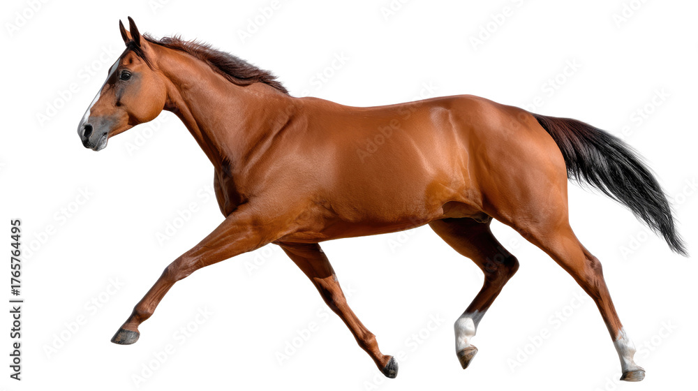 Fototapeta premium The Rushing Horse: Capturing the elegance of a chestnut horse in mid-gallop, showcasing its powerful form and spirited energy against the light.