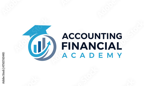 Accounting Financial Academy Logo with Graduation Cap and Graph Icon.