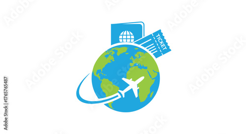 Global travel concept with airplane, passport, and ticket, symbolizing vacations, exploration, and worldwide journeys, ready for your next adventure